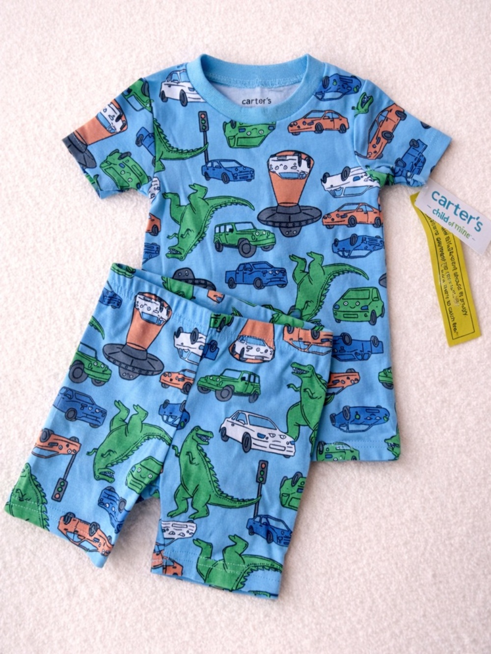 Carters Dinosaur Pajama Set 12M Blue Cars Dino 2 Piece NWT PJ PJS